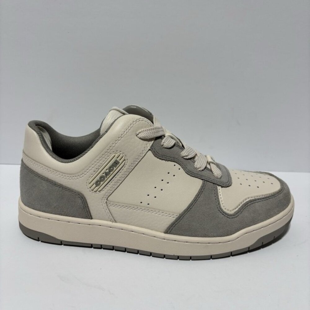 Coach Men’s C201 Signature Chalk/Grey Lace-Up Sneakers, Size 7 D